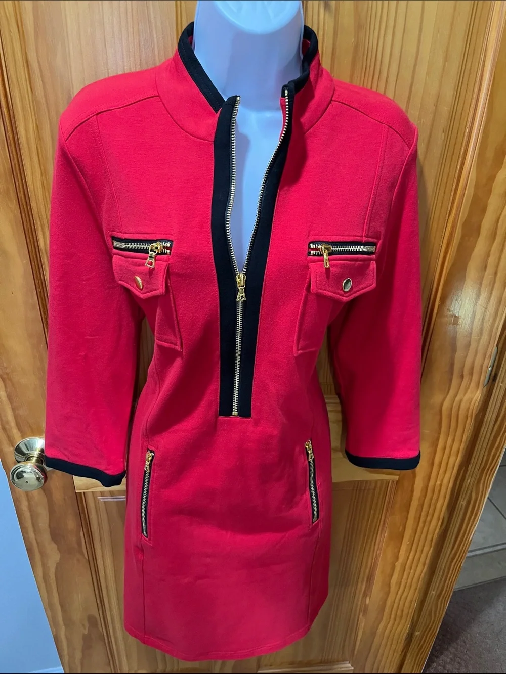 Beautiful Boston Proper Red Dress with pretty gold zipper detailing - Picture 1 of 10